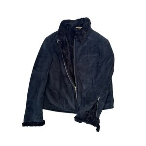Aeropostale Limited Edition Faux Suede Fur Lined Jacket Black Y2K Womens M